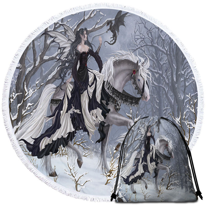 Fantasy Art Beach Towels the Dark Angel and Her Little Dragon