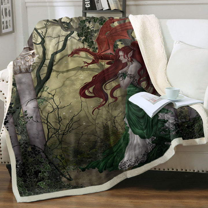 products/Fantasy-Art-Beautiful-Fleece-Blankets-with-Redhead-Green-Fairy-and-Her-Dragon