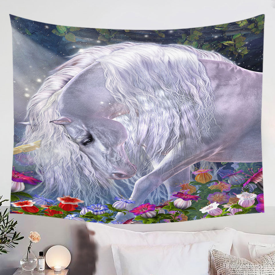 Fantasy-Art-Beautiful-Flowers-and-Pure-White-Unicorn-Tapestry