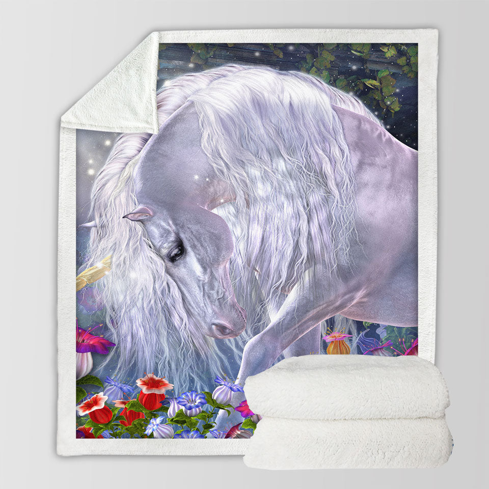 products/Fantasy-Art-Beautiful-Flowers-and-Pure-White-Unicorn-Throws
