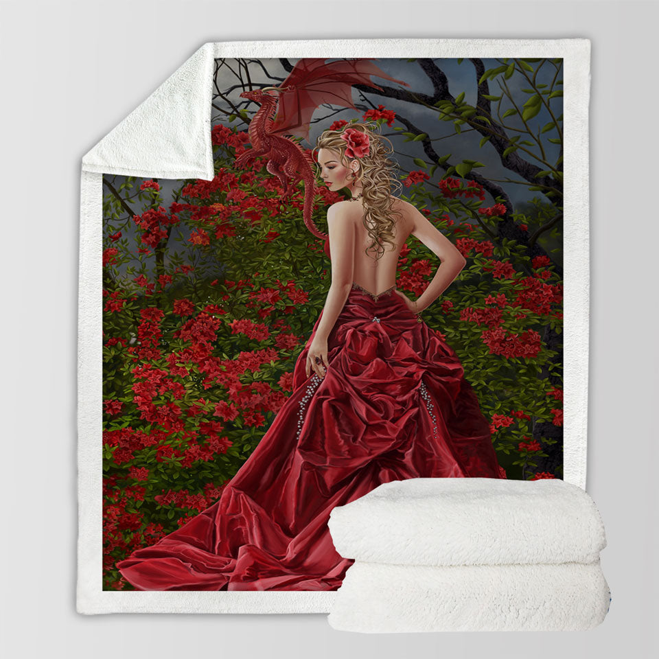 products/Fantasy-Art-Beautiful-Lightweight-Blankets-Red-Dressed-Woman-and-Dragon