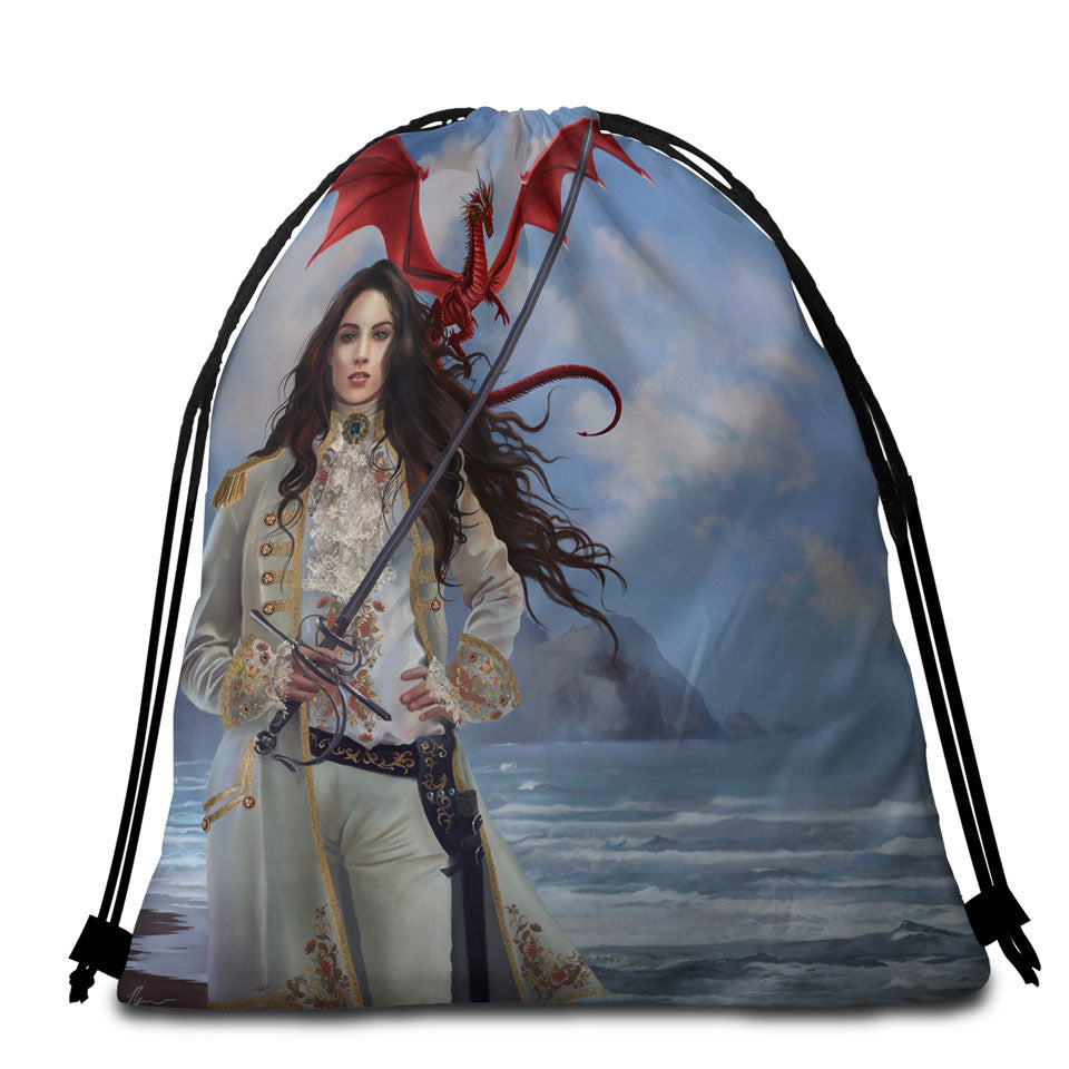 Fantasy Art Beautiful Pirate Girl Beach Bags and Towels