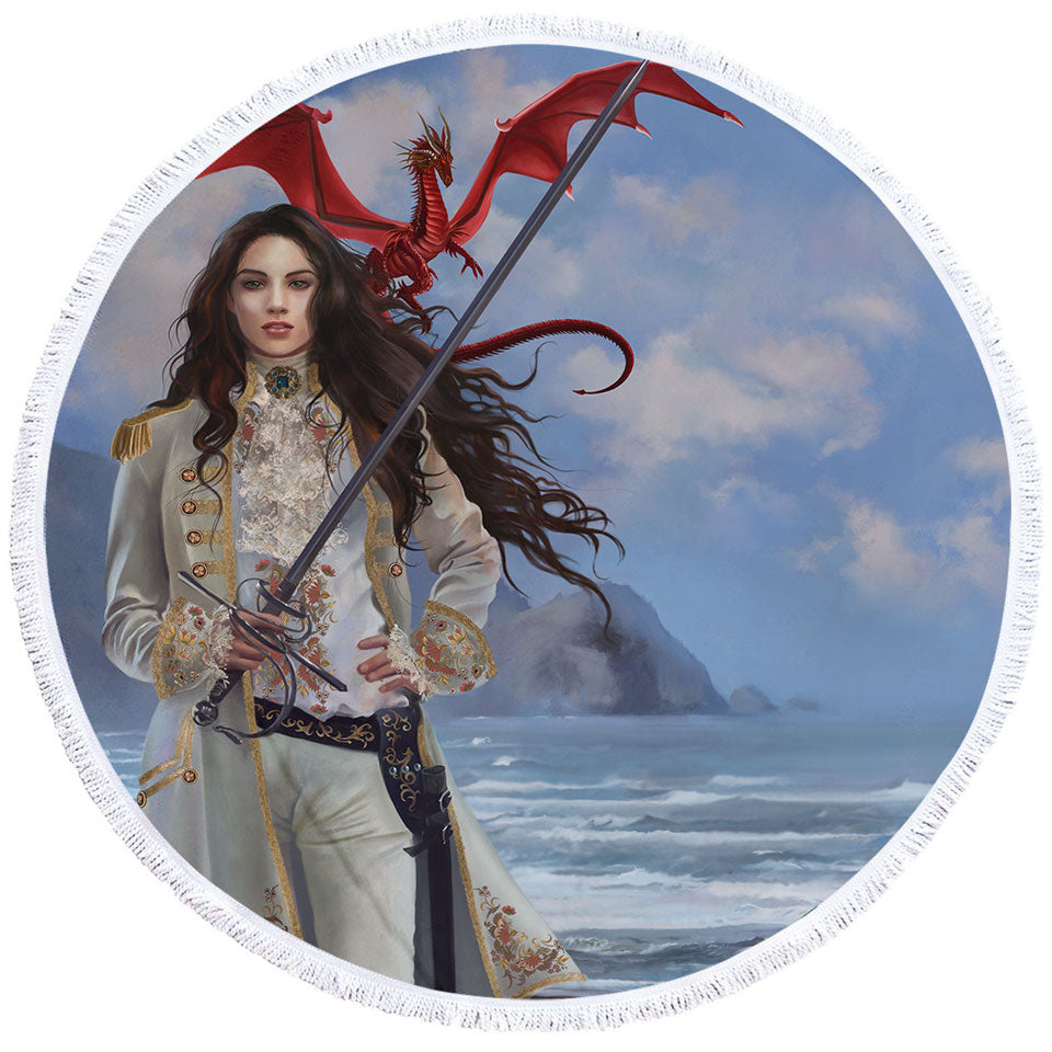 Fantasy Art Beautiful Pirate Girl Round Beach Towel