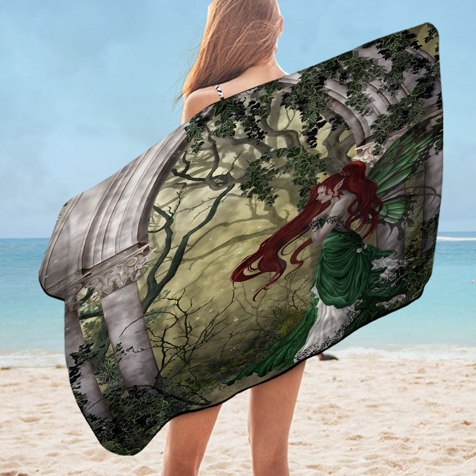 Fantasy Art Beautiful Pool Towels with Redhead Green Fairy