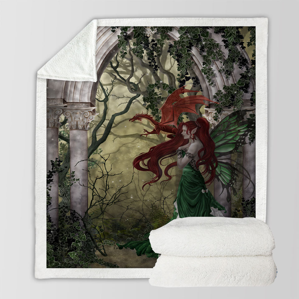 products/Fantasy-Art-Beautiful-Throw-Blankets-with-Redhead-Green-Fairy-and-Her-Dragon