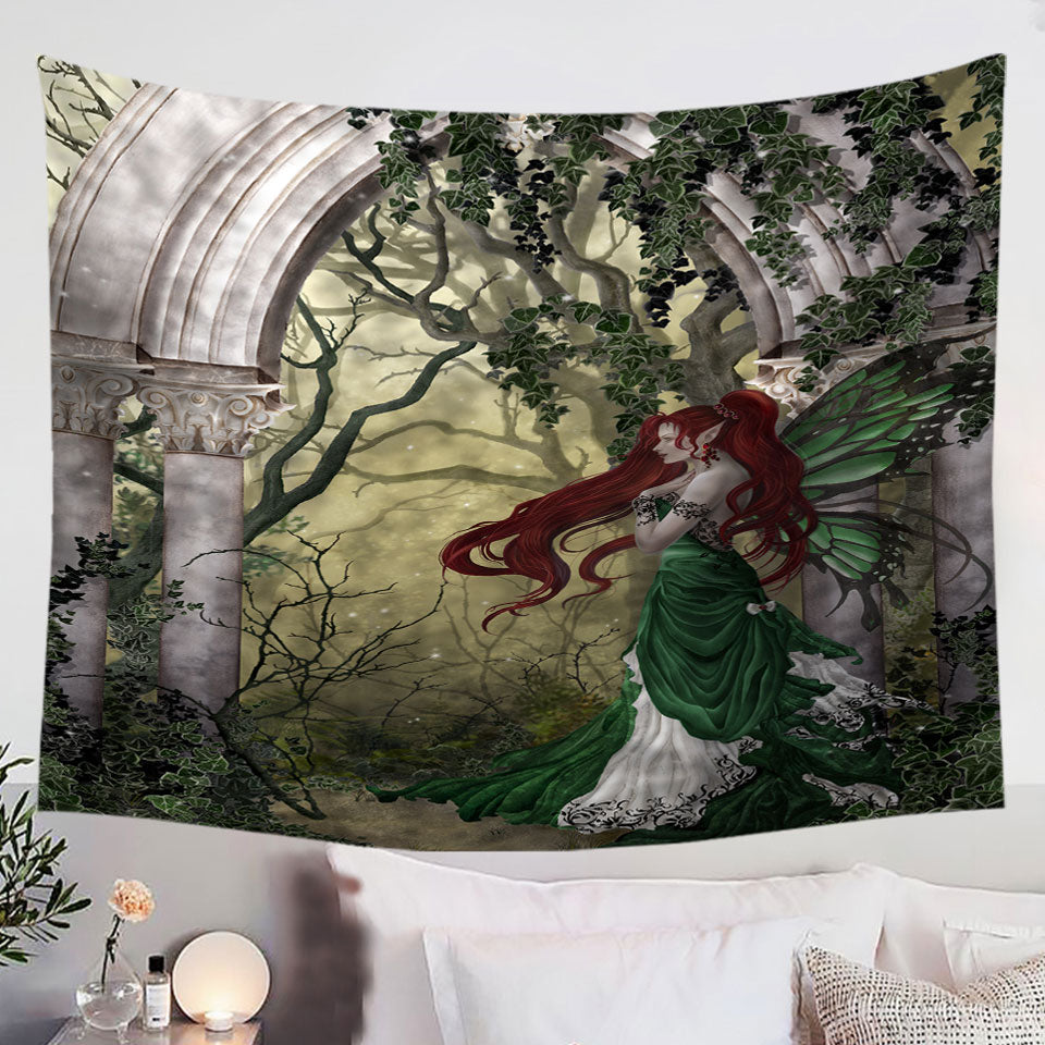 Fantasy-Art-Beautiful-Wall-Decor-Tapestries-with-Redhead-Green-Fairy