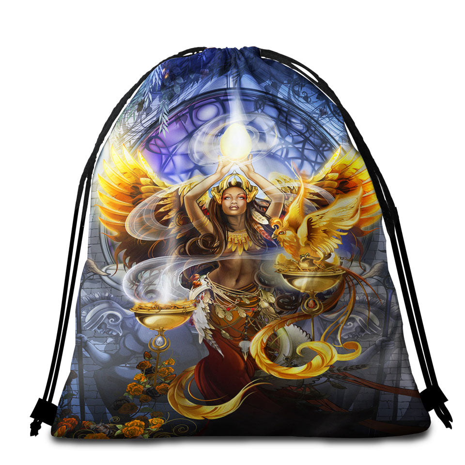 Fantasy Art Beautiful Woman Angel Beach Towel Bags