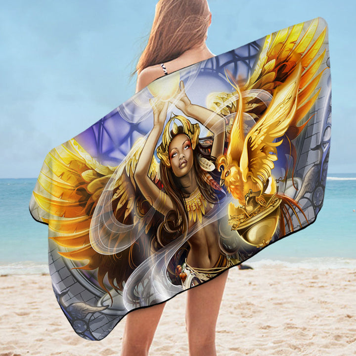 Fantasy Art Beautiful Woman Angel Unique Beach Towels