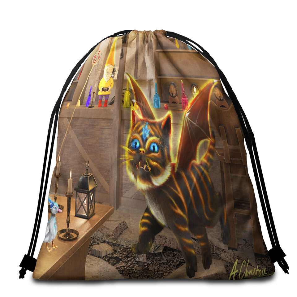 Fantasy Art Bixie the Dragon Cat Beach Towel Bags
