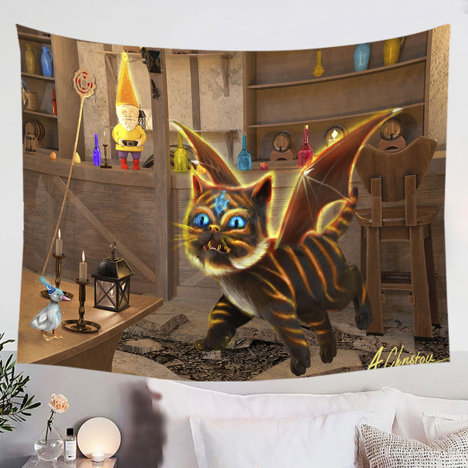 Fantasy-Art-Bixie-the-Dragon-Cat-Tapestry-Wall-Hanging
