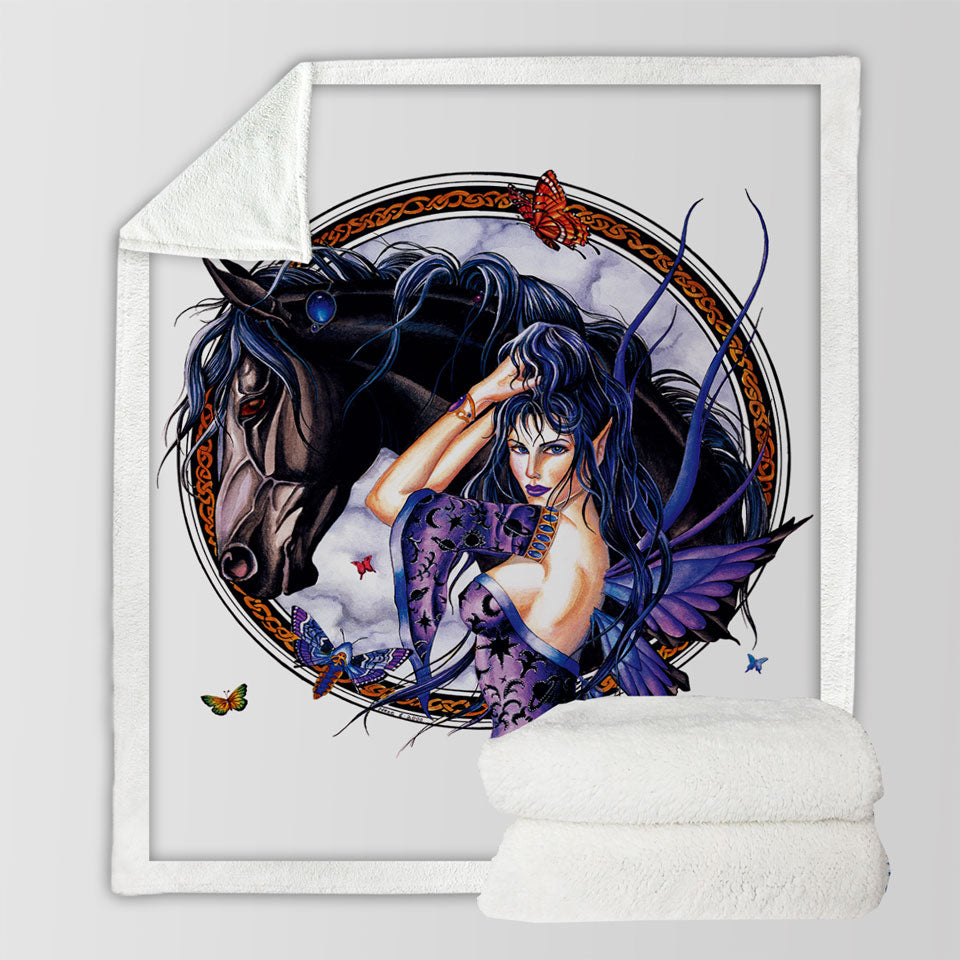 products/Fantasy-Art-Black-Horse-and-Purple-Fairy-Decorative-Blankets