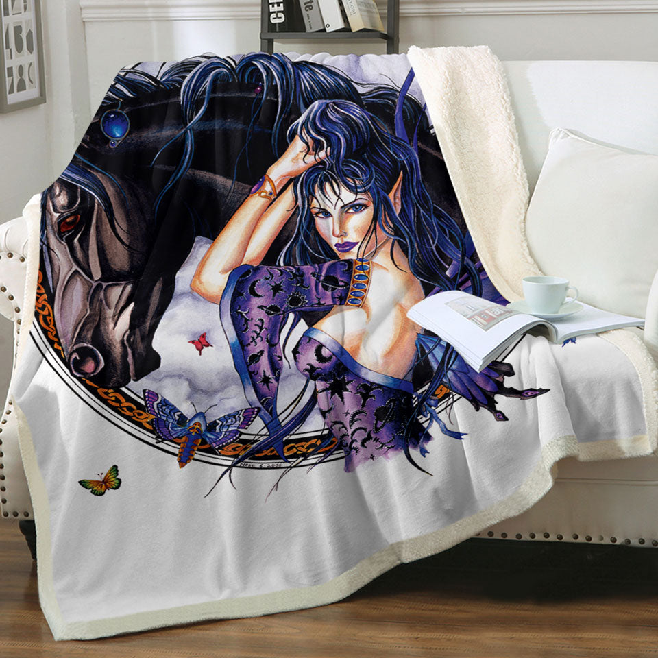 products/Fantasy-Art-Black-Horse-and-Purple-Fairy-Throw-Blanket