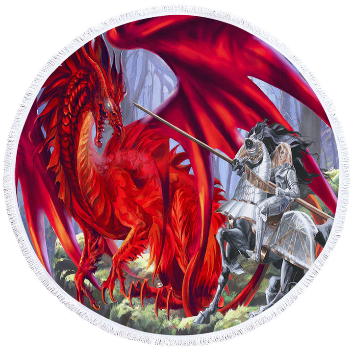 Fantasy Art Blood Lust Knight vs Red Dragon Boys Beach Towels