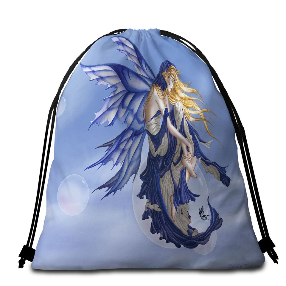 Fantasy Art Blue Dream Fairy Beach Bags and Towels