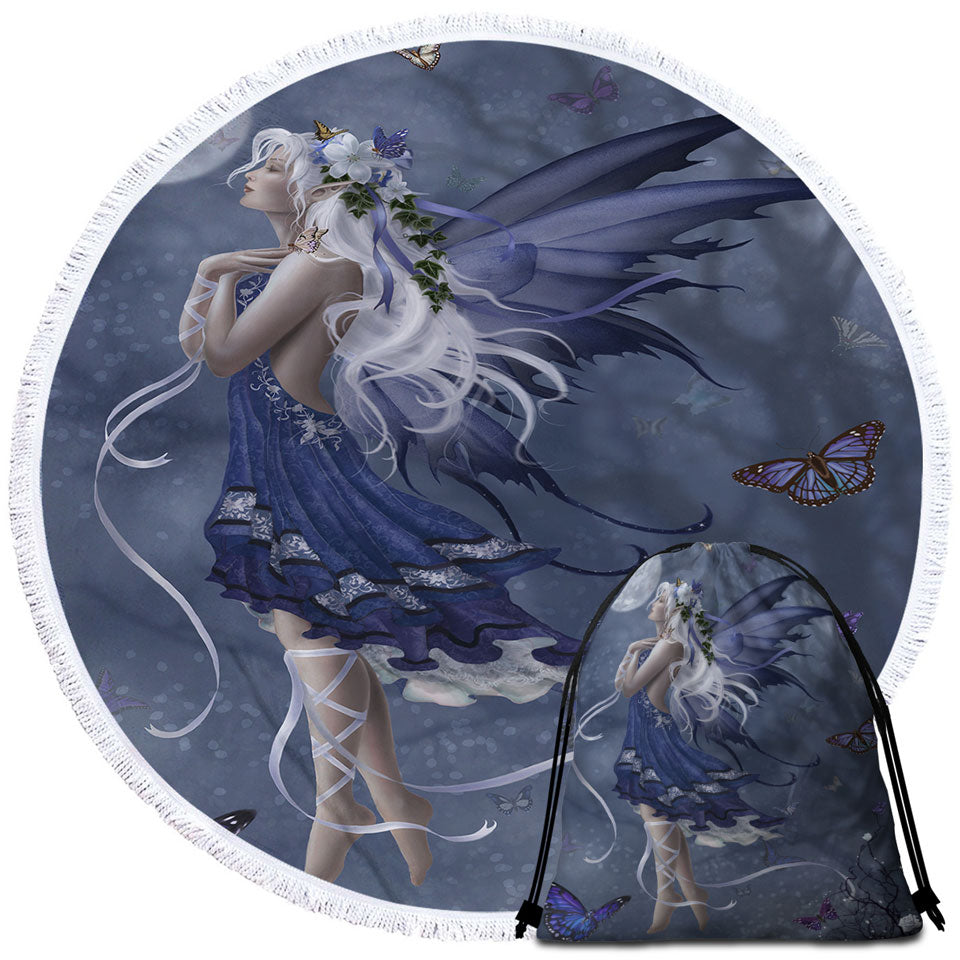 Fantasy Art Blue Nocturne Fairy Beach Towels