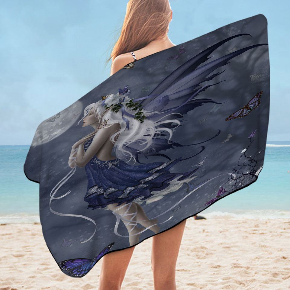 Fantasy Art Blue Nocturne Fairy Microfibre Beach Towels