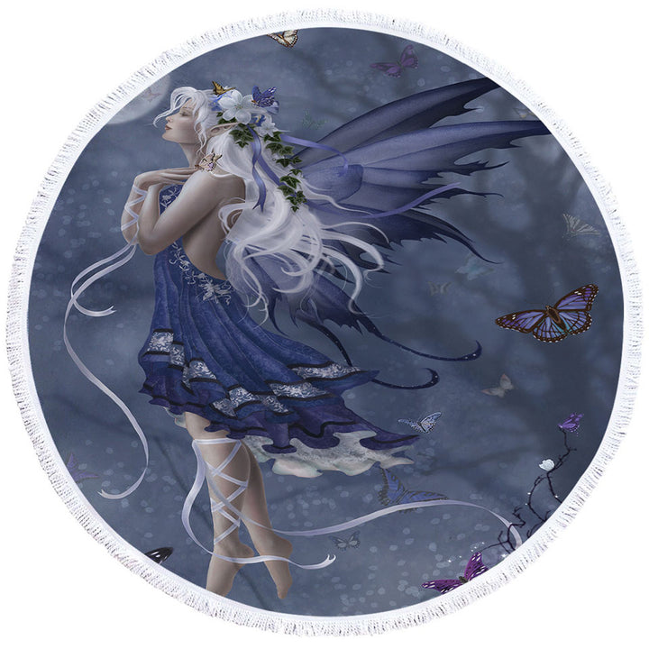 Fantasy Art Blue Nocturne Fairy Round Towel
