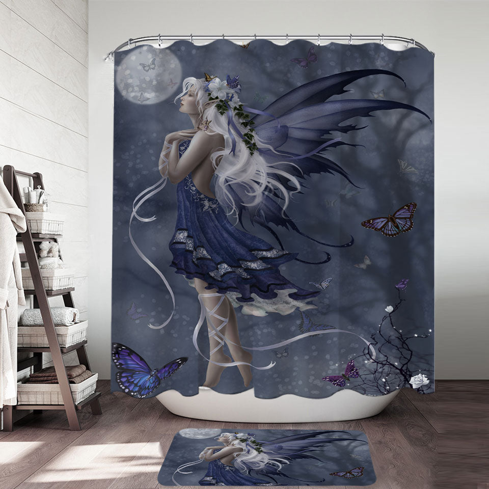 Fantasy Art Blue Nocturne Fairy Shower Curtains