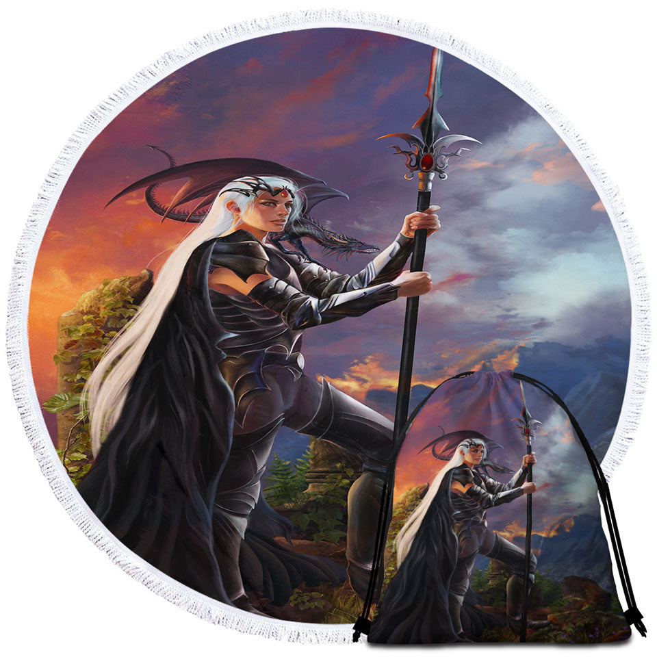 Fantasy Art Burning Valley and Dragon Girl Warrior Microfiber Towels For Travel