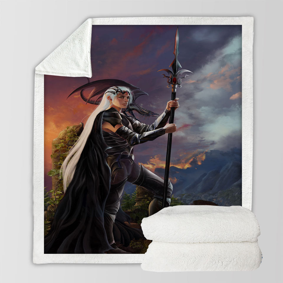 products/Fantasy-Art-Burning-Valley-and-Dragon-Girl-Warrior-Sherpa-Blanket