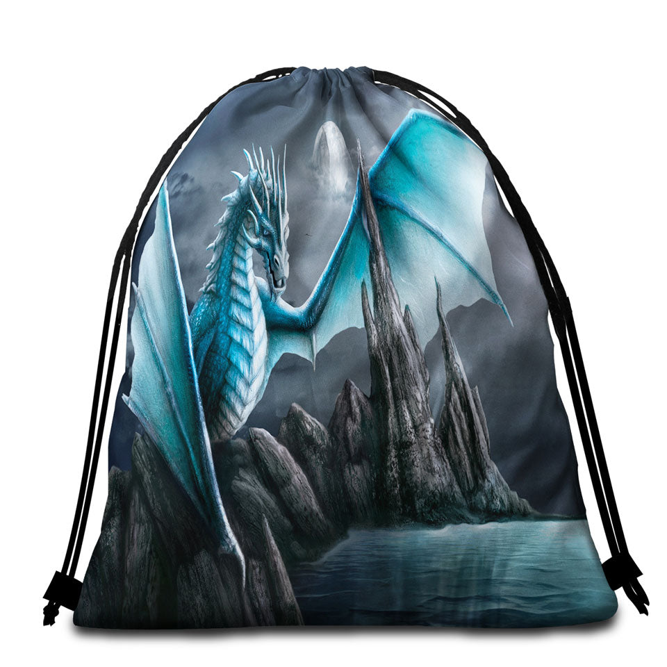 Fantasy Art Cameron Ice Blue Dragon Beach Bags for Towel