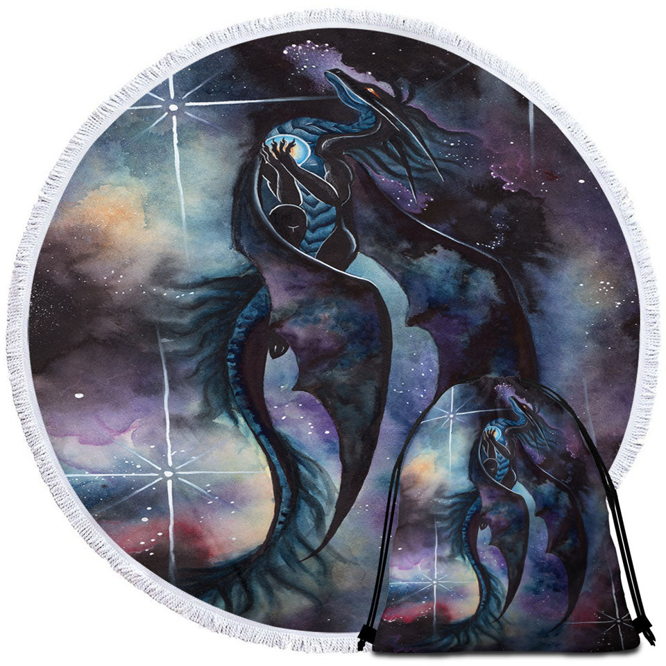 Fantasy Art Carried by Darkness Space Dragon Boys Beach Towels