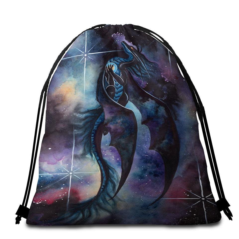 Fantasy Art Carried by Darkness Space Dragon Packable Beach Towel