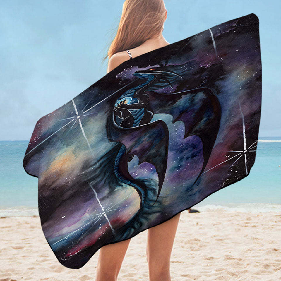 Fantasy Art Carried by Darkness Space Dragon Swims Towel