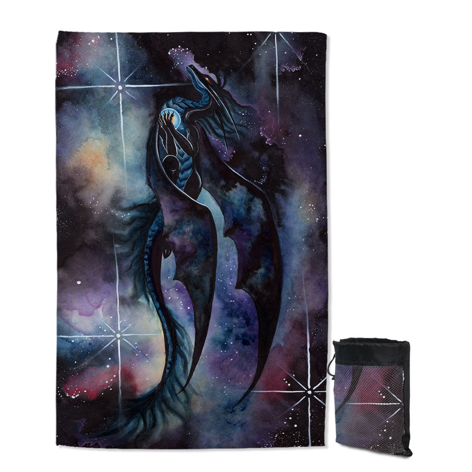 Fantasy Art Carried by Darkness Space Dragon Travel Beach Towel