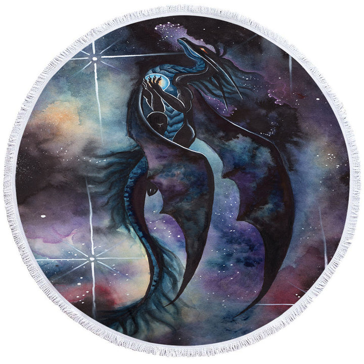 Fantasy Art Carried by Darkness Space Dragon Unique Beach Towels