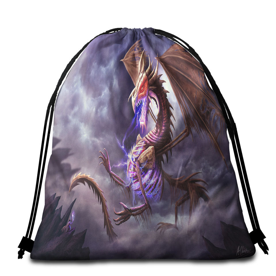 Fantasy Art Cool Bone Dragon Beach Towel Bags