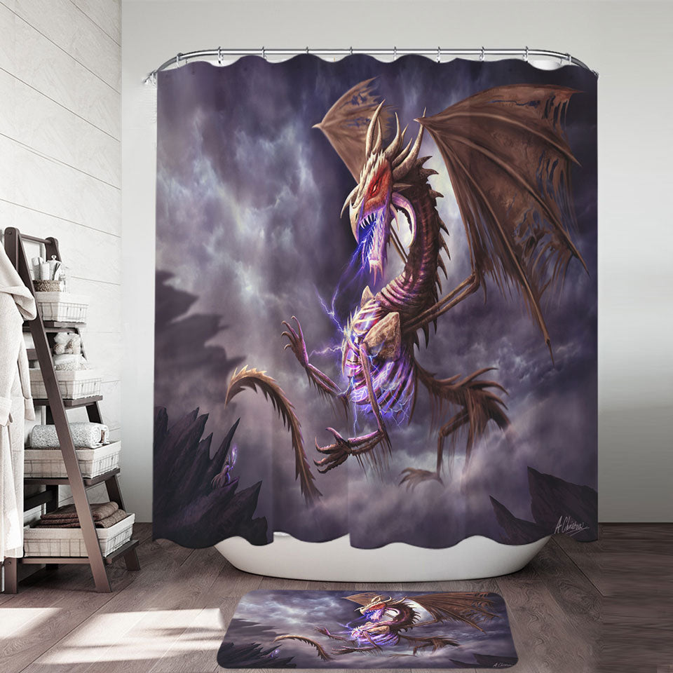 Fantasy Art Cool Bone Dragon Shower Curtains