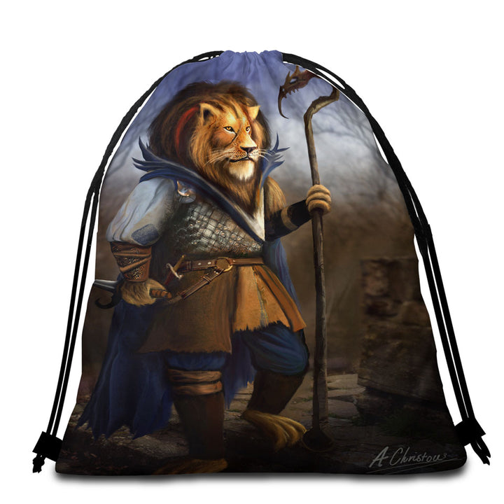 Fantasy Art Cool Lion Warrior Beach Bags and Towels