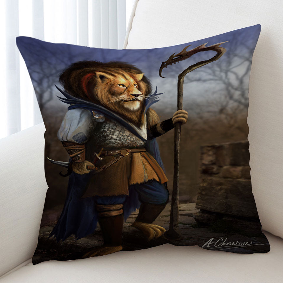 Fantasy Art Cool Lion Warrior Cushion