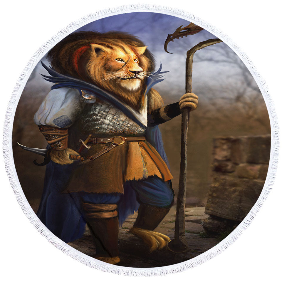 Fantasy Art Cool Lion Warrior Microfiber Beach Towel
