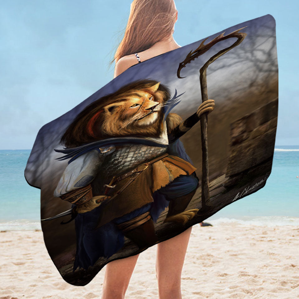 Fantasy Art Cool Lion Warrior Pool Towels