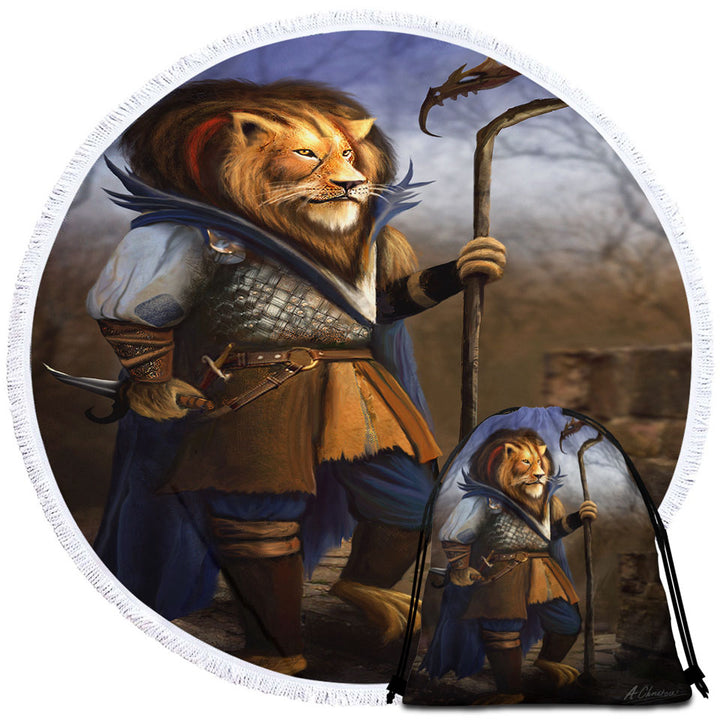 Fantasy Art Cool Lion Warrior Travel Beach Towel