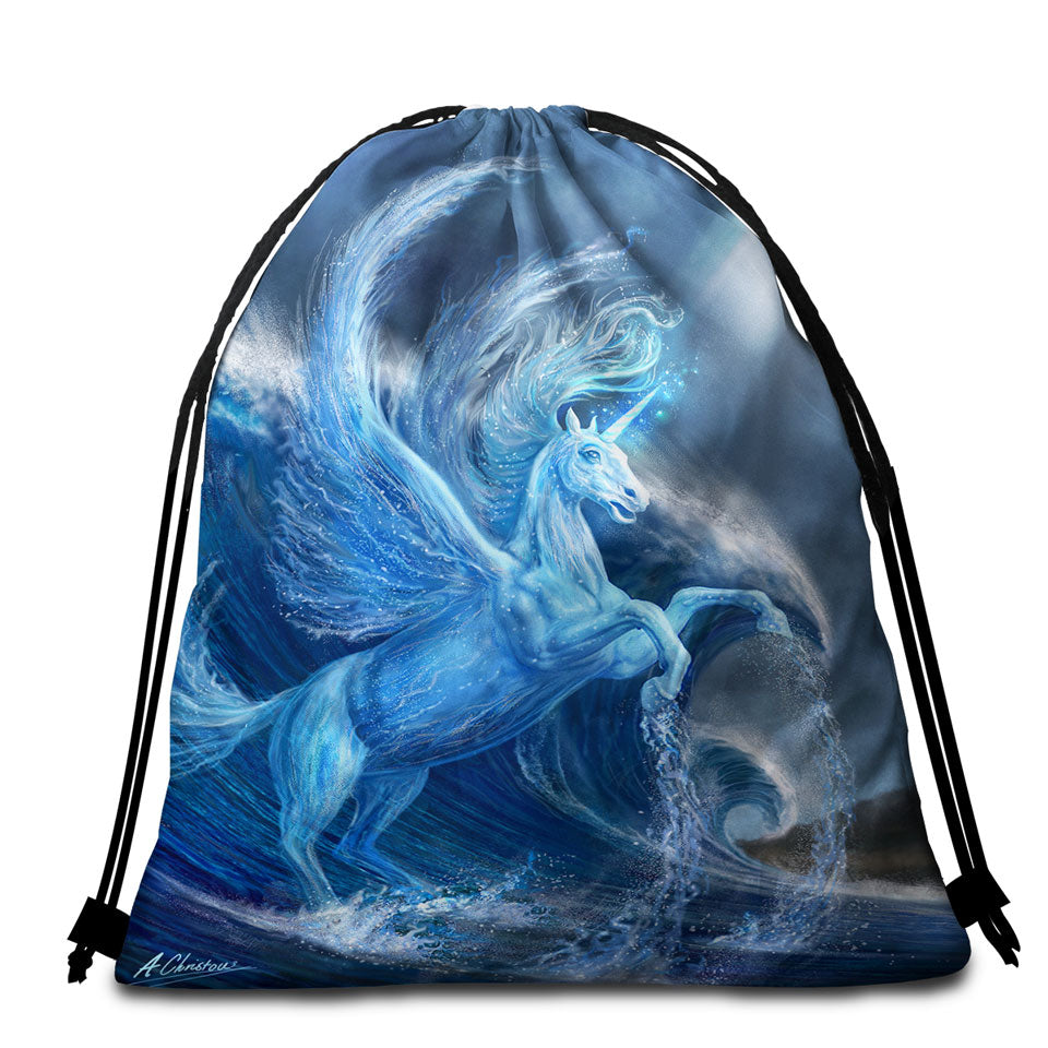 Fantasy Art Cool Water Pegasus Beach Bags and Towels