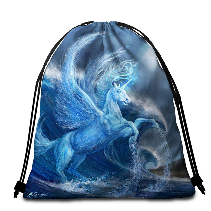 Fantasy Art Cool Water Pegasus Beach Bags and Towels