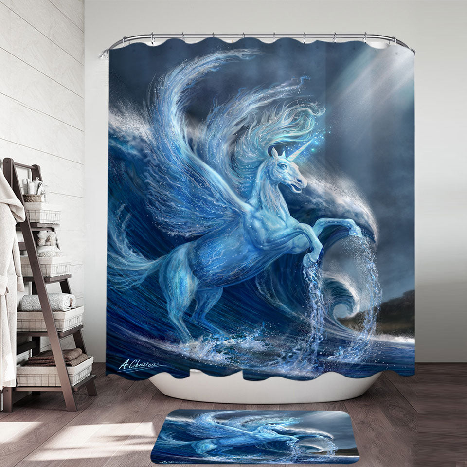 Fantasy Art Cool Water Pegasus Shower Curtain