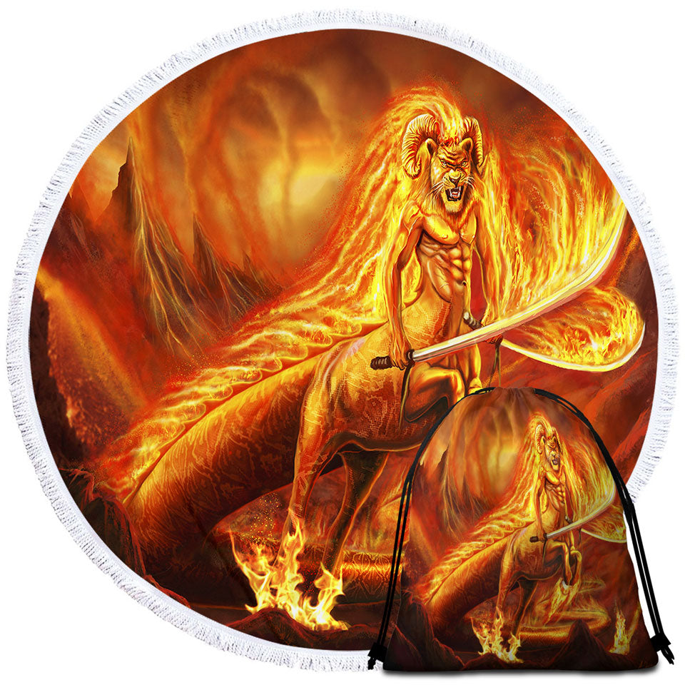 Fantasy Art Creature of Fire Round beach Towel