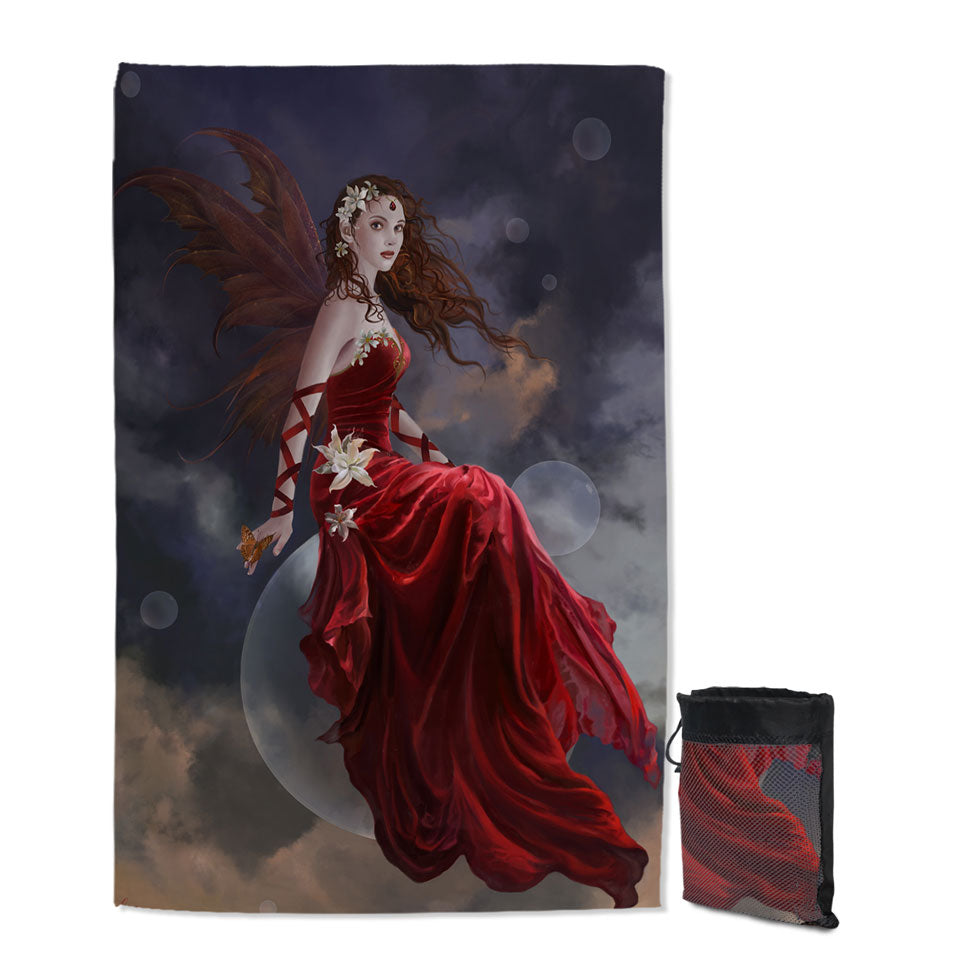 Fantasy Art Crimson Lily Pretty Woman Fairy Beach Towels