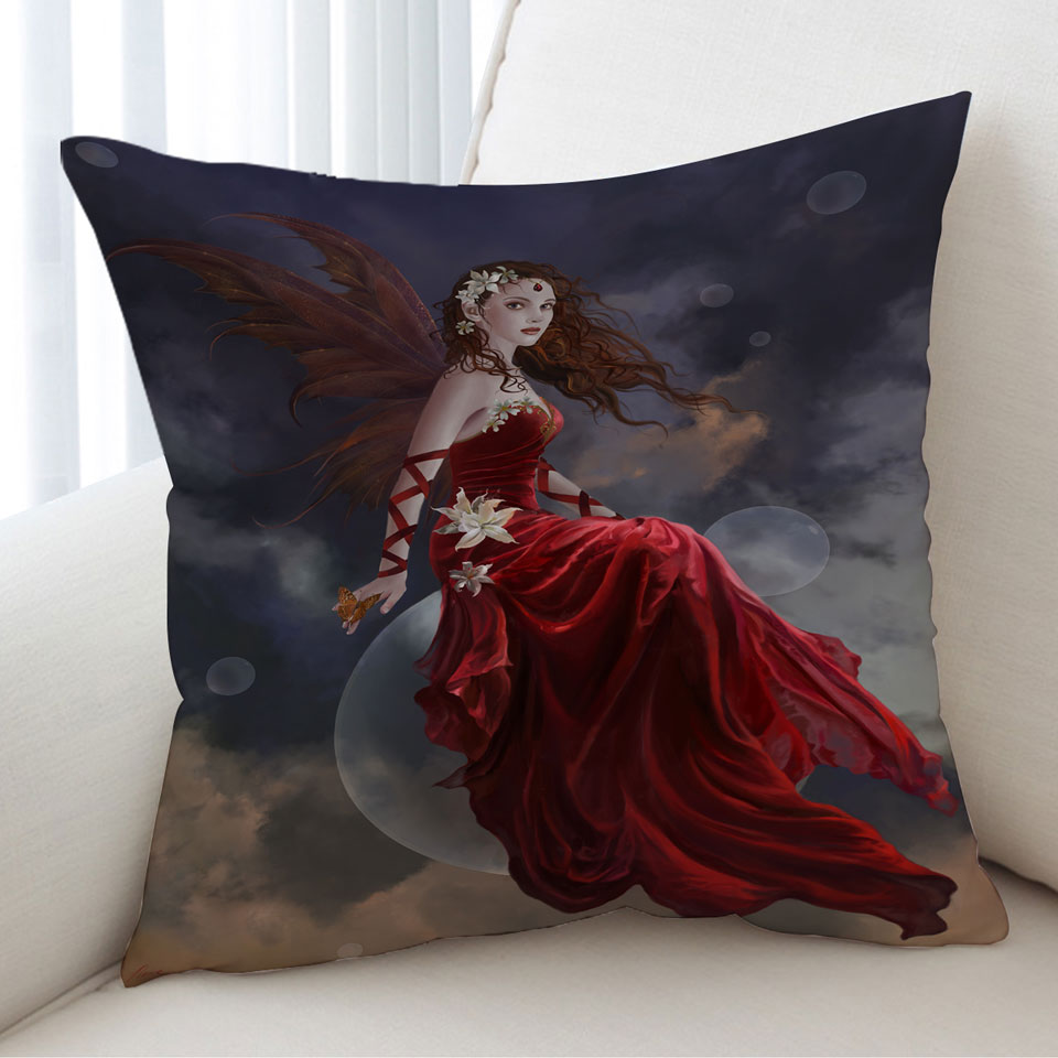 Fantasy Art Crimson Lily Pretty Woman Fairy Cushion