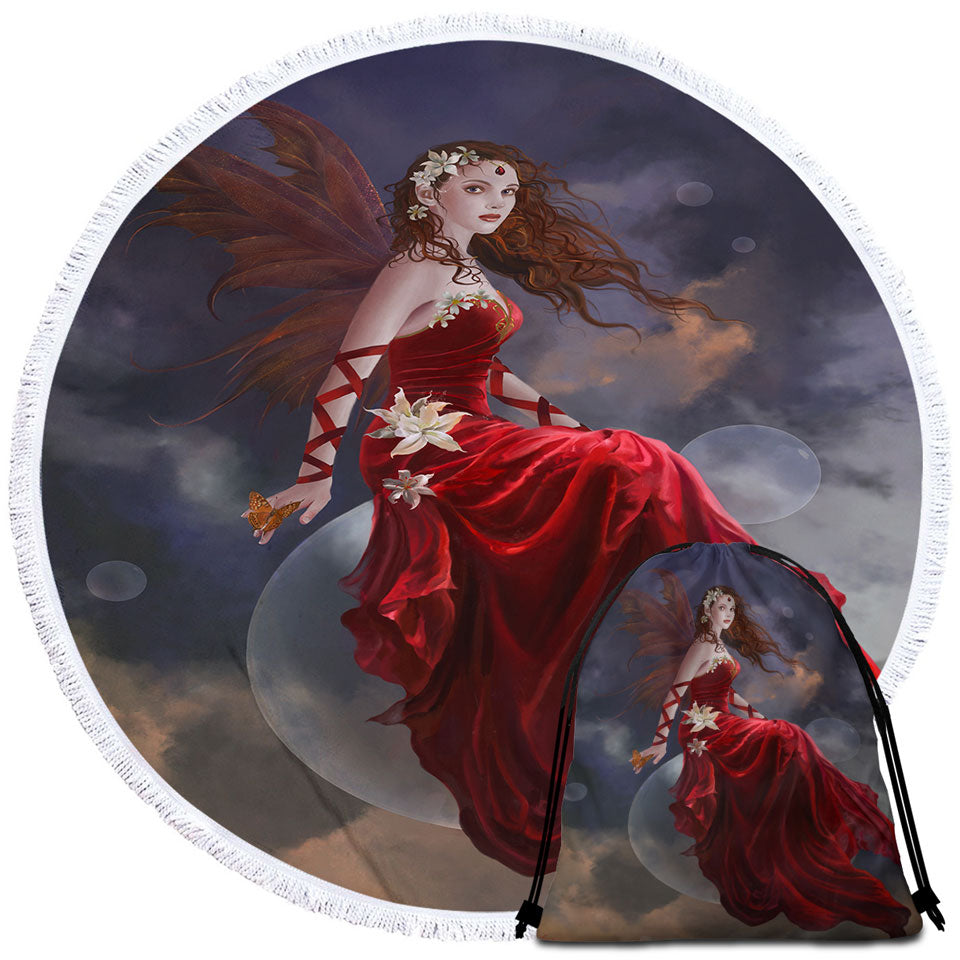 Fantasy Art Crimson Lily Pretty Woman Fairy Travel Beach Towel