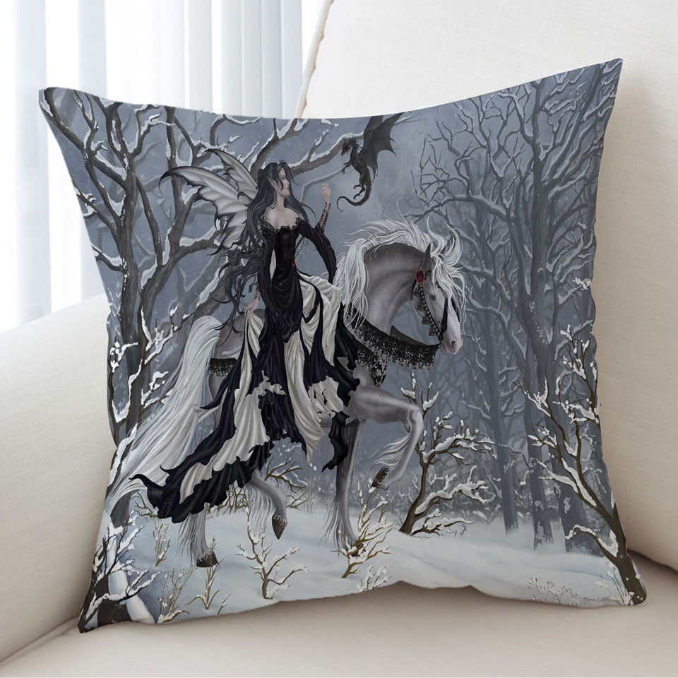 Fantasy Art Cushion Covers the Dark Angel and Her Little Dragon