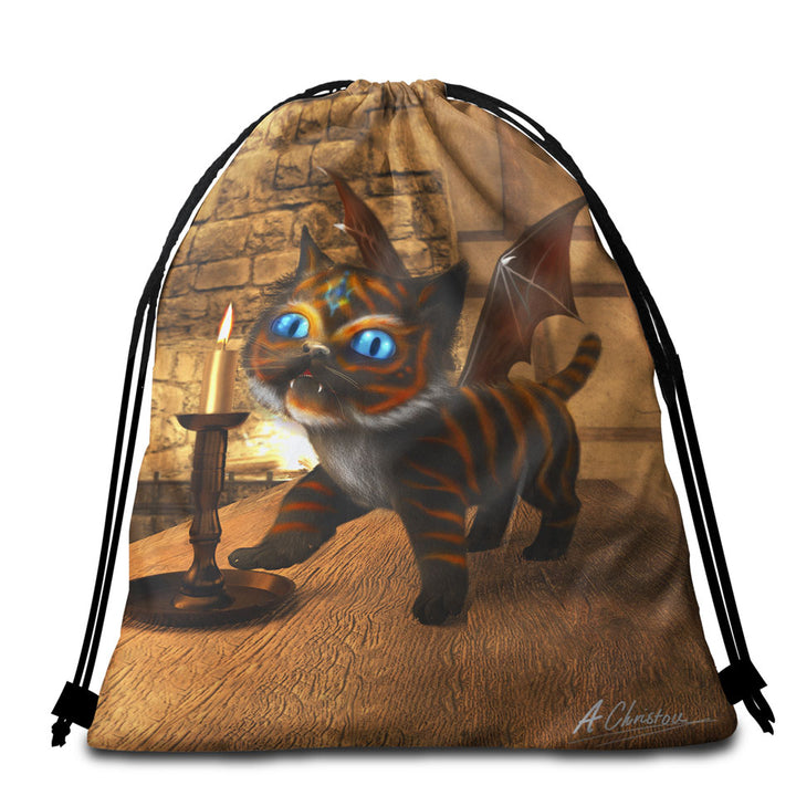 Fantasy Art Cute Dragon Cat Packable Beach Towel