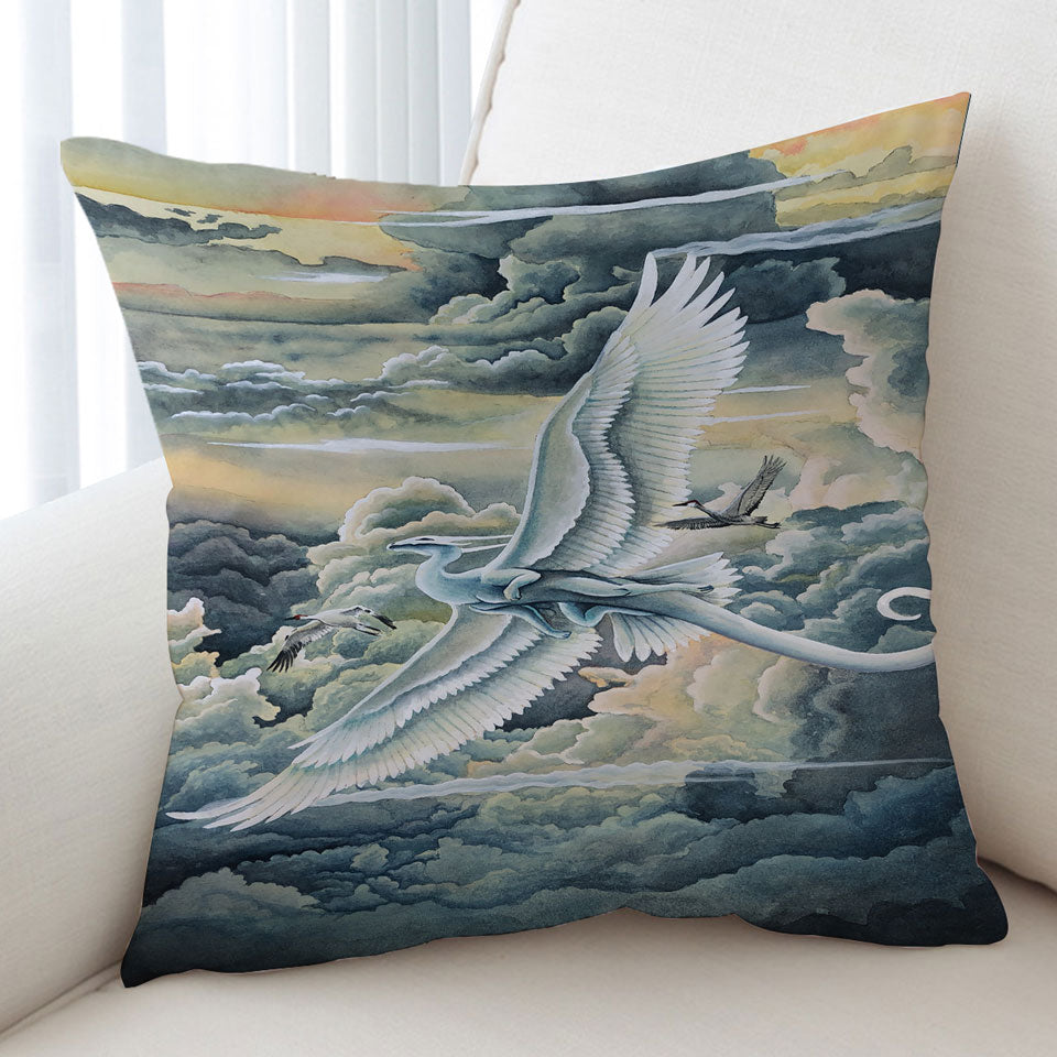 Fantasy Art Decorative Pillows Soaring Wonders Storks and Dragon