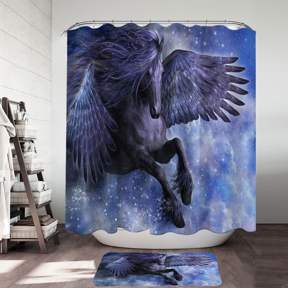 Fantasy Art Decorative Shower Curtains the Magical Dark Angel Horse