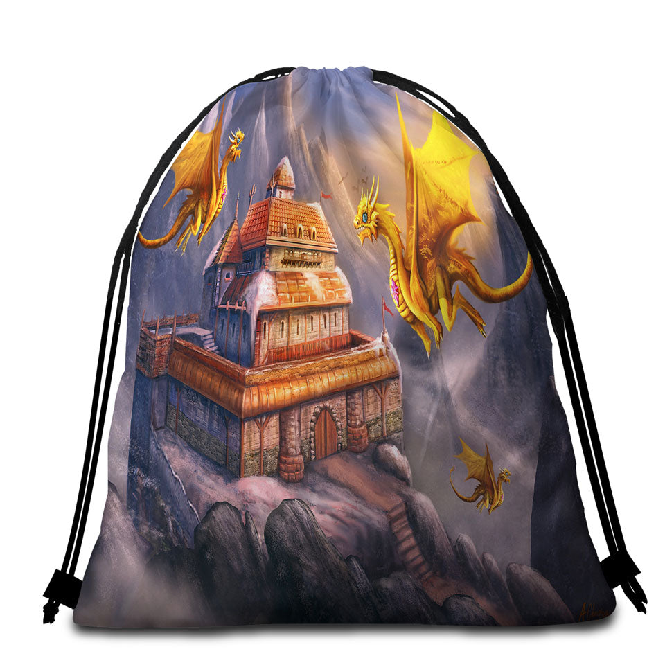 Fantasy Art Dragons Beach Towel Pack Haven in the Mountains