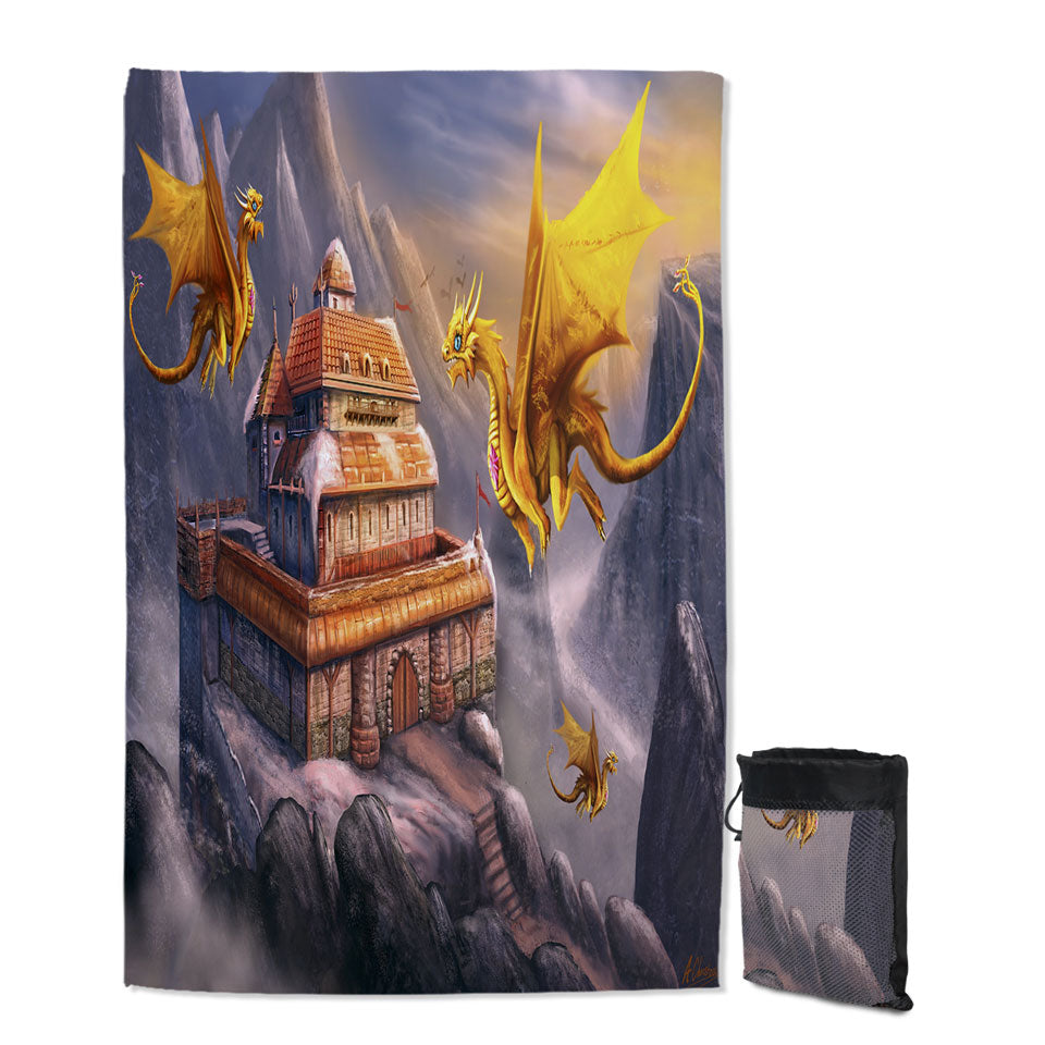 Fantasy Art Dragons Beach Towels Haven in the Mountains